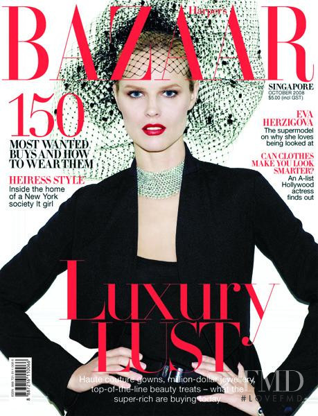 Eva Herzigova featured on the Harper\'s Bazaar Singapore cover from October 2008