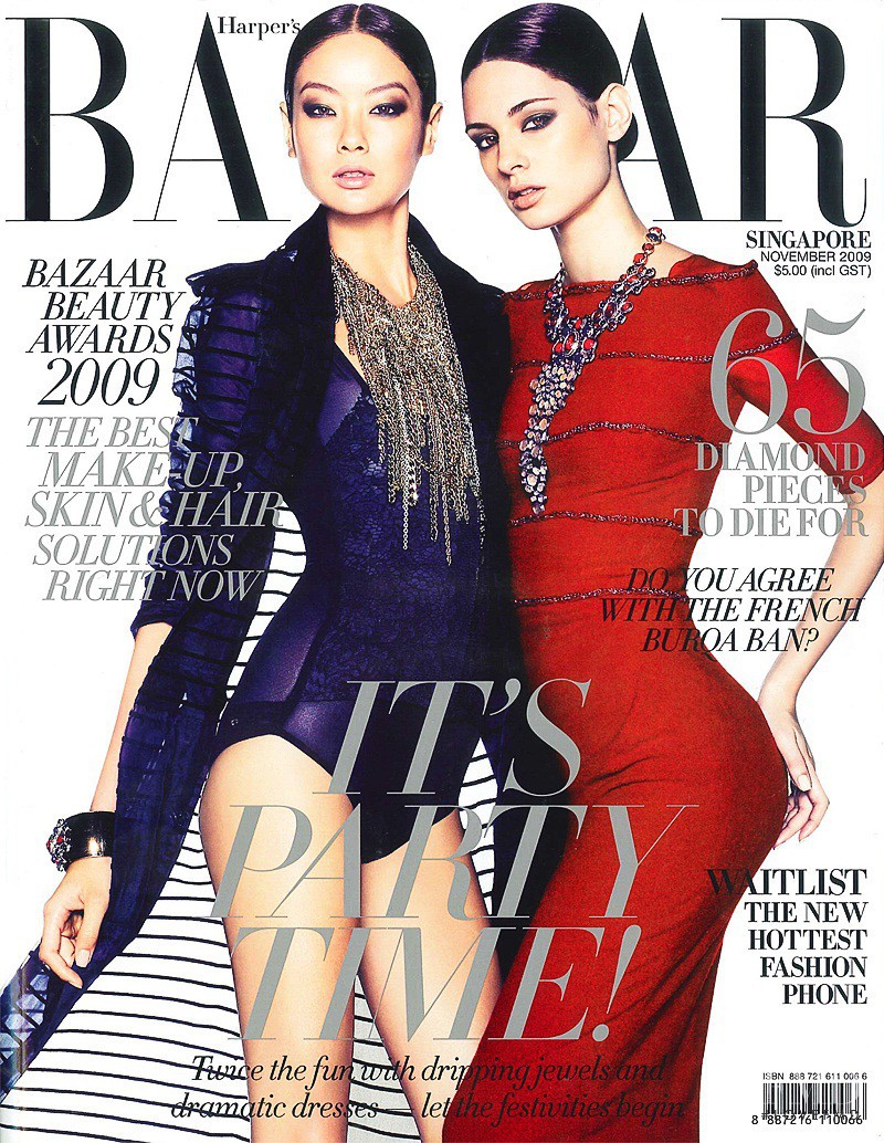 Cathy Charest, Sheila Sim featured on the Harper\'s Bazaar Singapore cover from November 2009