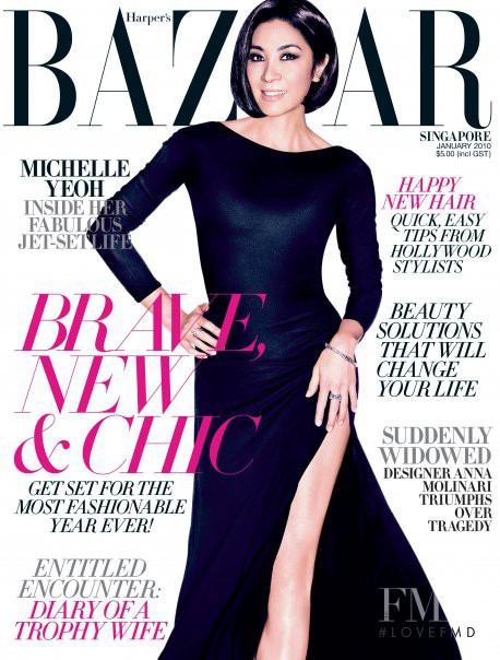 Michelle Yeoh featured on the Harper\'s Bazaar Singapore cover from January 2010