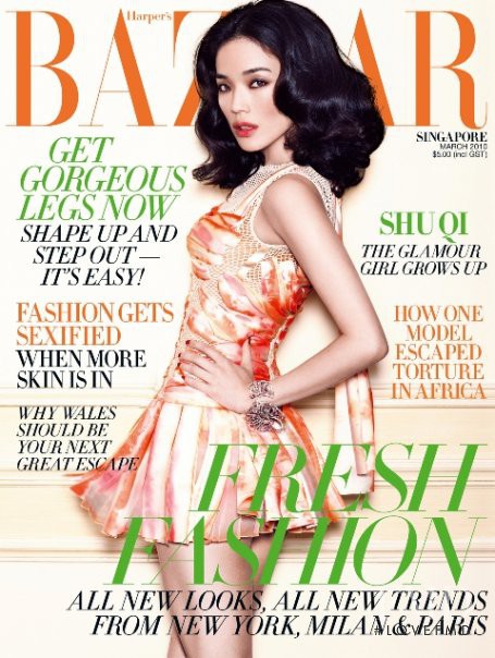 Shu Qi featured on the Harper\'s Bazaar Singapore cover from March 2010