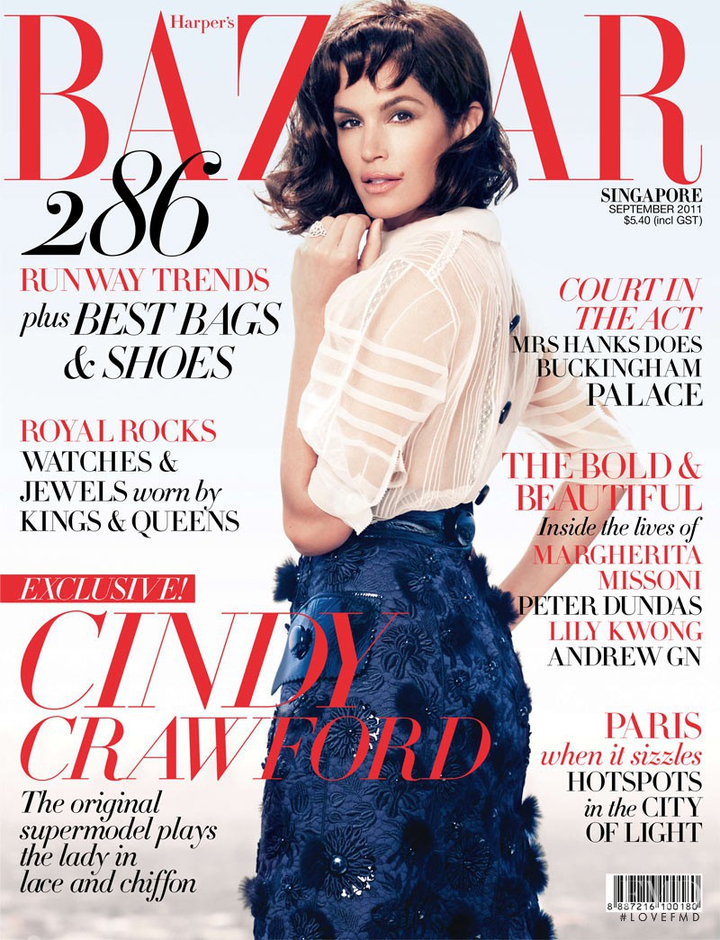 Cindy Crawford featured on the Harper\'s Bazaar Singapore cover from September 2011