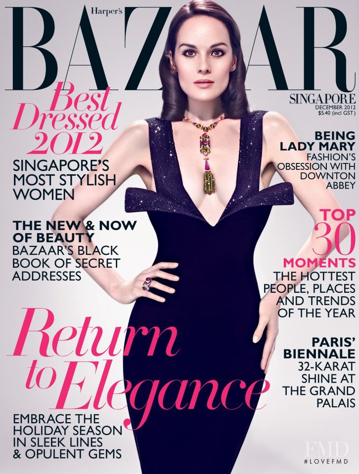 Michelle Dockery featured on the Harper\'s Bazaar Singapore cover from December 2012