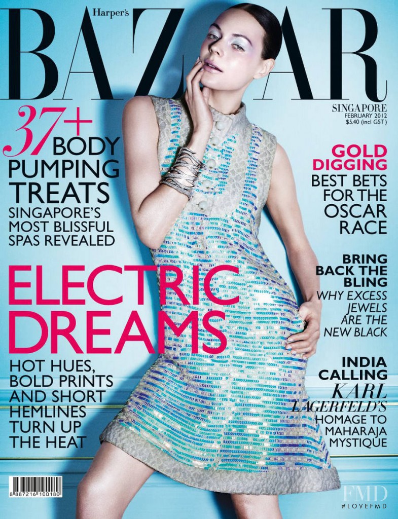 Kinga Rajzak featured on the Harper\'s Bazaar Singapore cover from February 2012