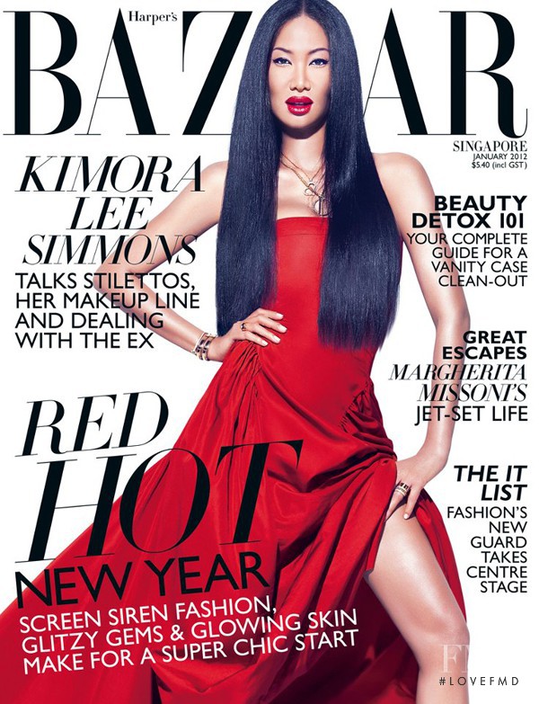 Kimora Lee Simmons featured on the Harper\'s Bazaar Singapore cover from January 2012