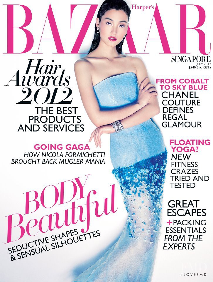 Lina Zhang featured on the Harper\'s Bazaar Singapore cover from July 2012