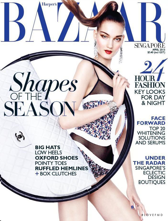 Kirsi Pyrhonen featured on the Harper\'s Bazaar Singapore cover from April 2013