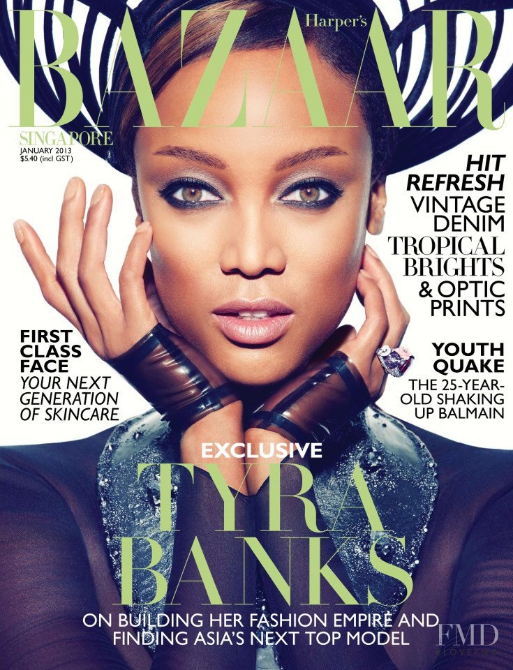 Tyra Banks featured on the Harper\'s Bazaar Singapore cover from January 2013