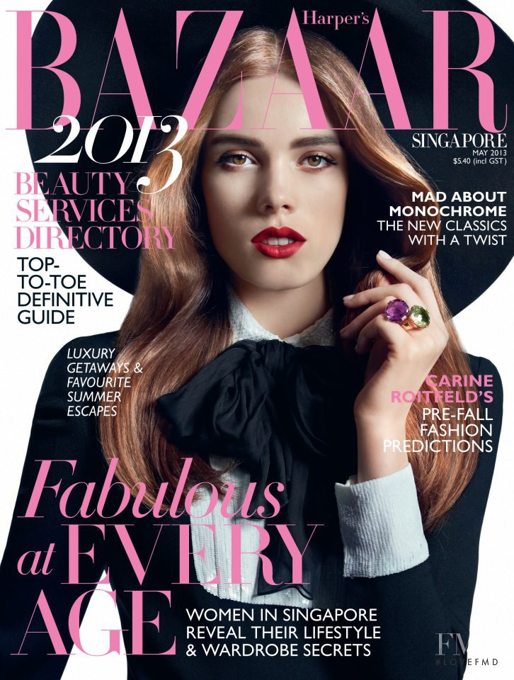 Tanya/Tytyana Novotna  featured on the Harper\'s Bazaar Singapore cover from May 2013