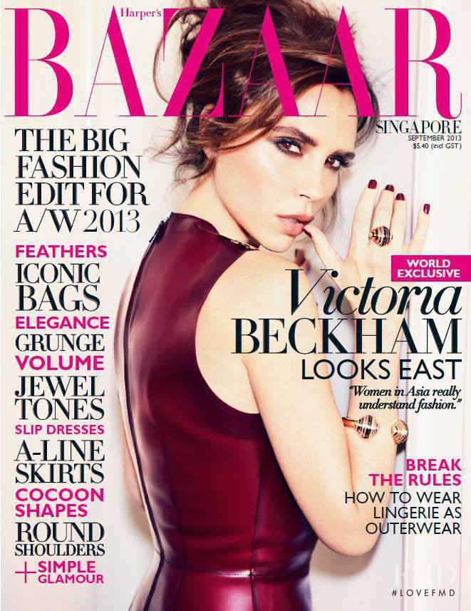 Victoria Beckham featured on the Harper\'s Bazaar Singapore cover from September 2013