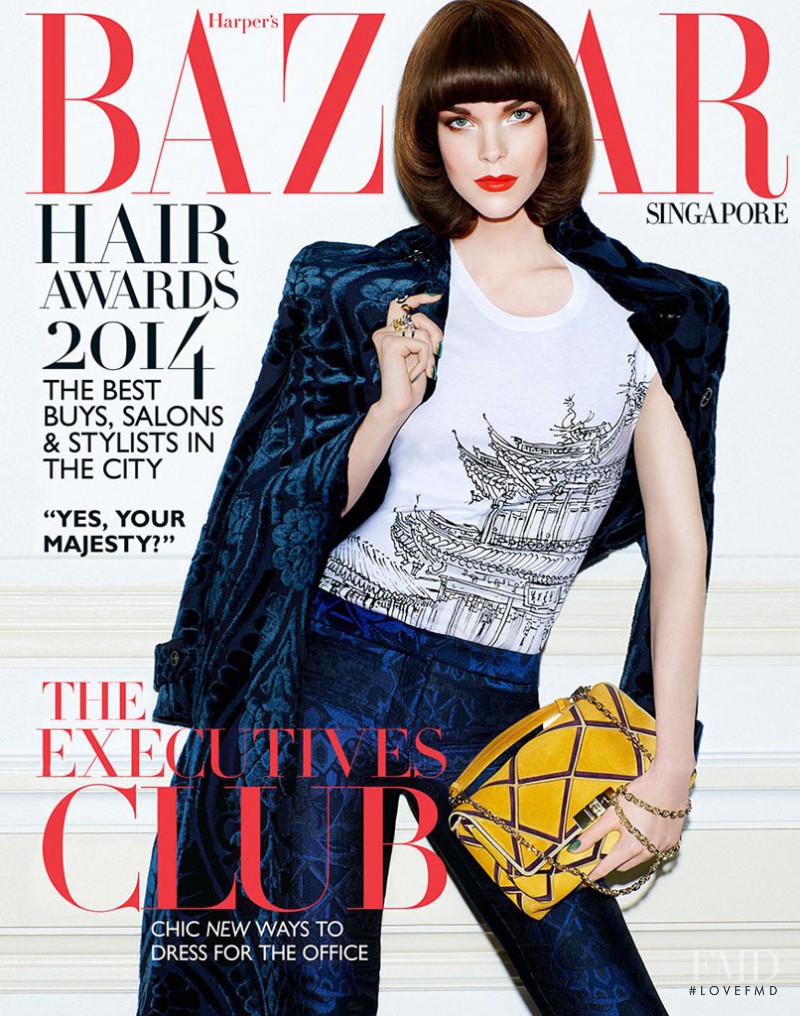 Meghan Collison featured on the Harper\'s Bazaar Singapore cover from July 2014
