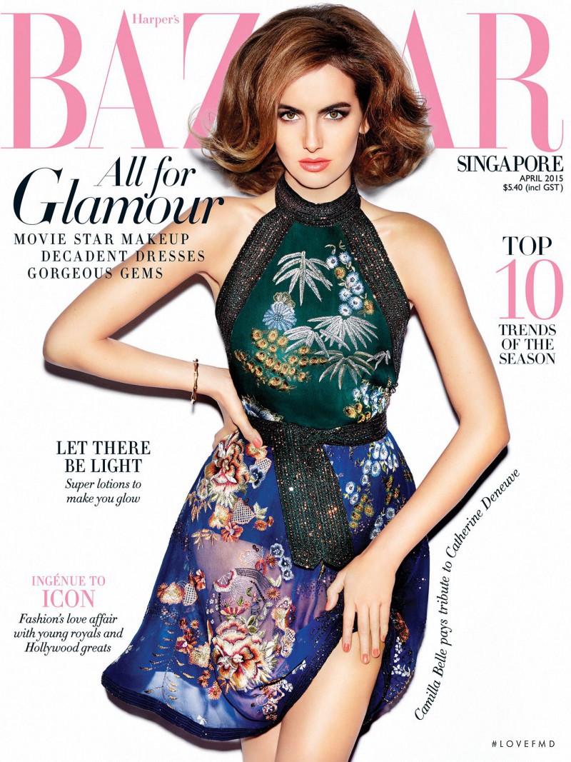 Camilla Belle featured on the Harper\'s Bazaar Singapore cover from April 2015