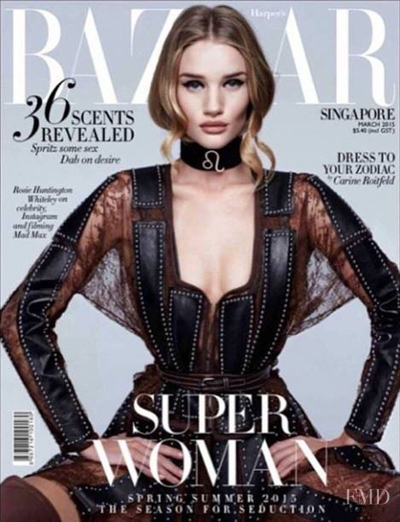 Rosie Huntington-Whiteley featured on the Harper\'s Bazaar Singapore cover from March 2015