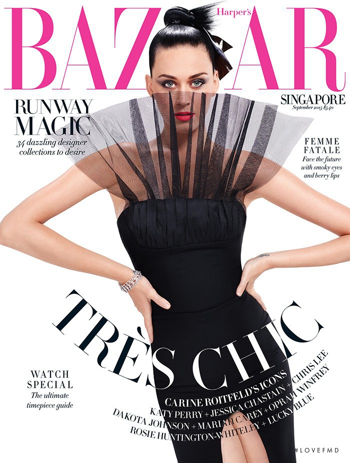Katy Perry featured on the Harper\'s Bazaar Singapore cover from September 2015