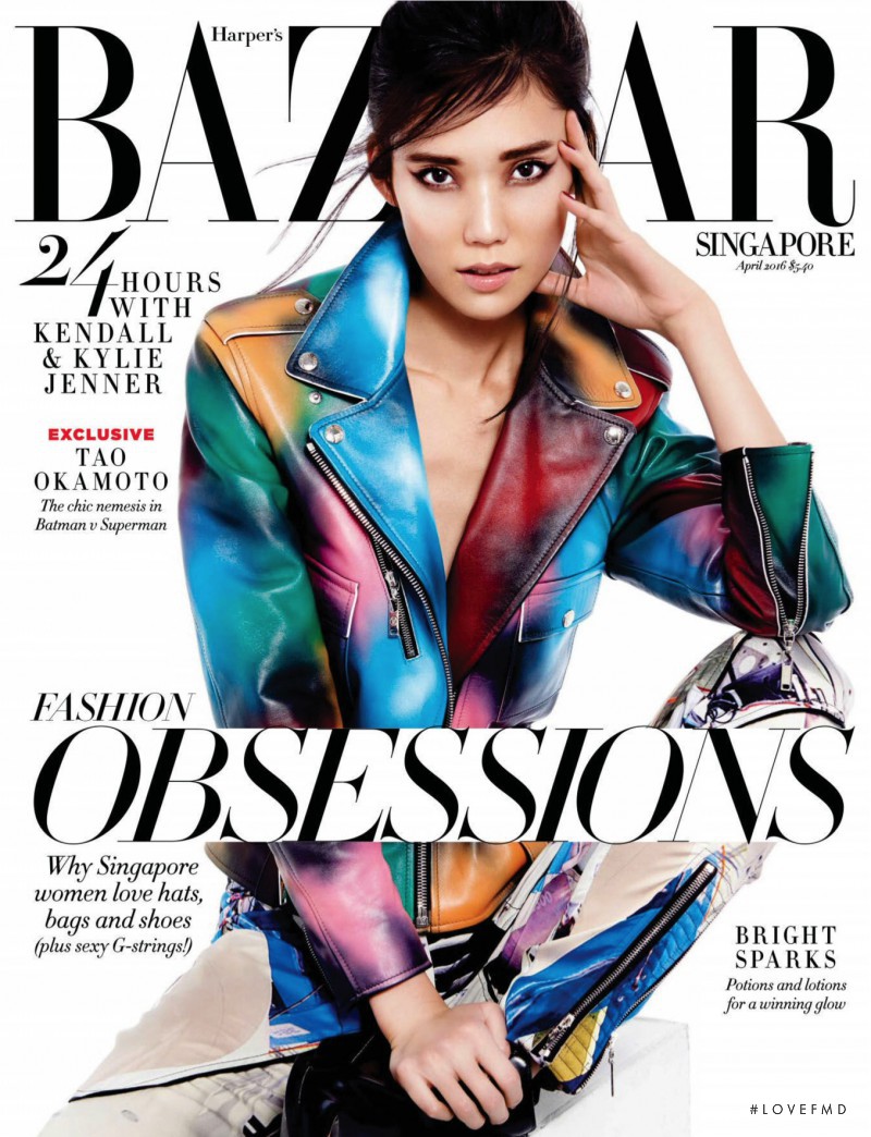 Tao Okamoto featured on the Harper\'s Bazaar Singapore cover from April 2016