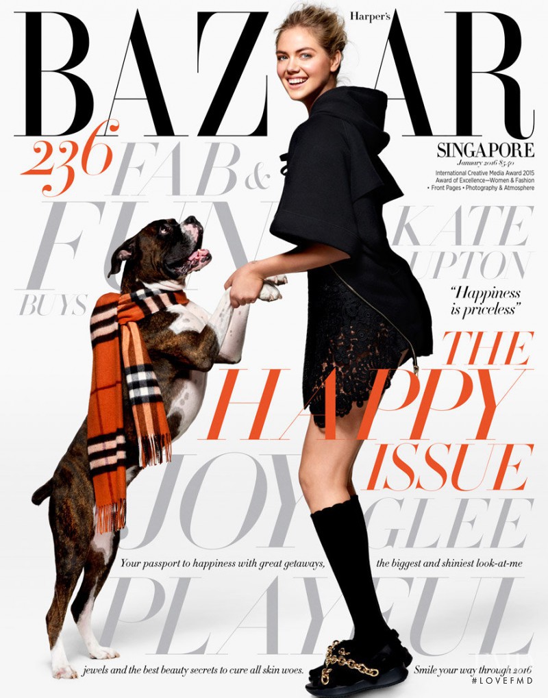 Kate Upton featured on the Harper\'s Bazaar Singapore cover from January 2016