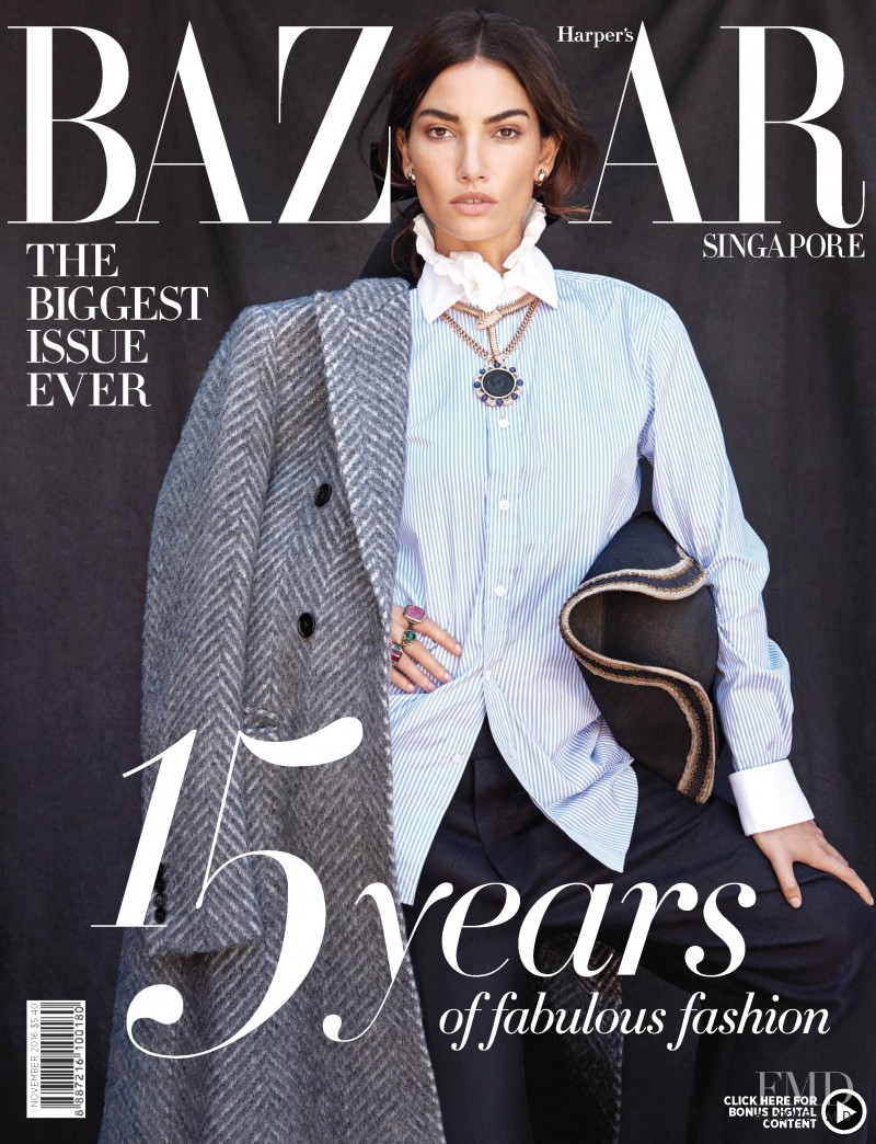 Lily Aldridge featured on the Harper\'s Bazaar Singapore cover from November 2016