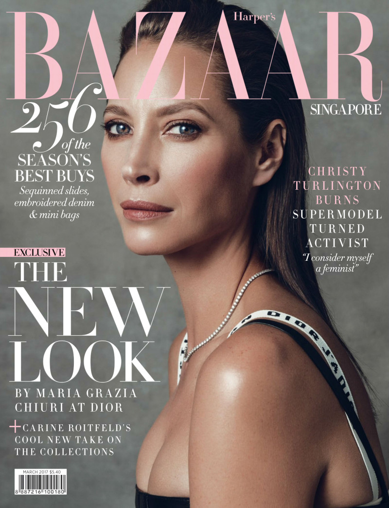 Christy Turlington featured on the Harper\'s Bazaar Singapore cover from March 2017