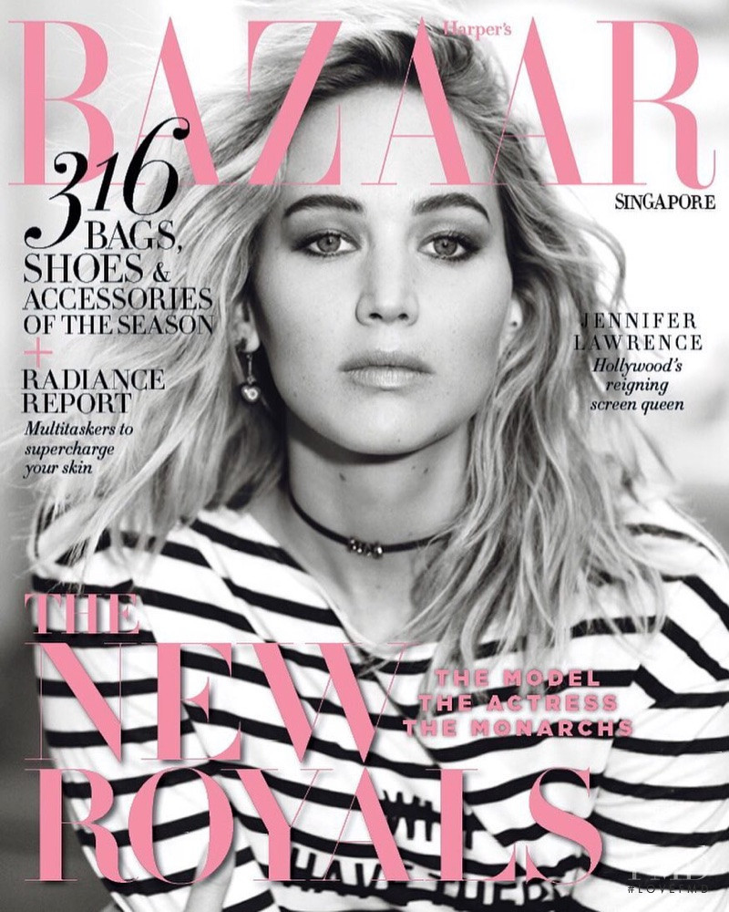 Jennifer Lawrence featured on the Harper\'s Bazaar Singapore cover from April 2018