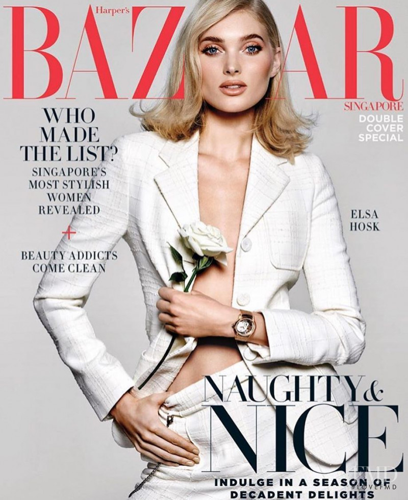 Elsa Hosk featured on the Harper\'s Bazaar Singapore cover from December 2018