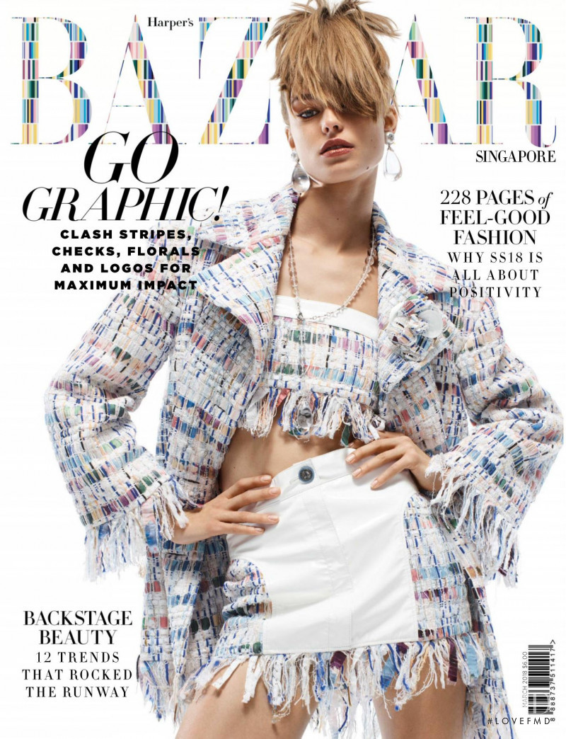 Birgit Kos featured on the Harper\'s Bazaar Singapore cover from March 2018