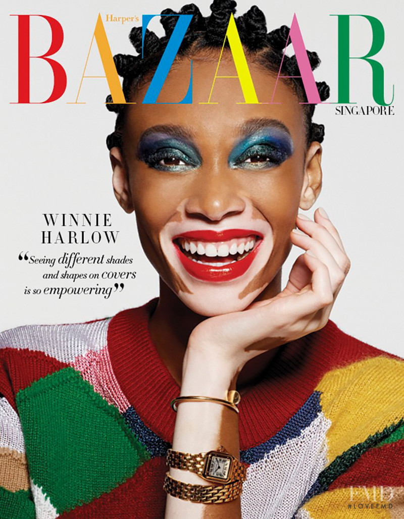 Winnie Chantelle Harlow featured on the Harper\'s Bazaar Singapore cover from May 2018