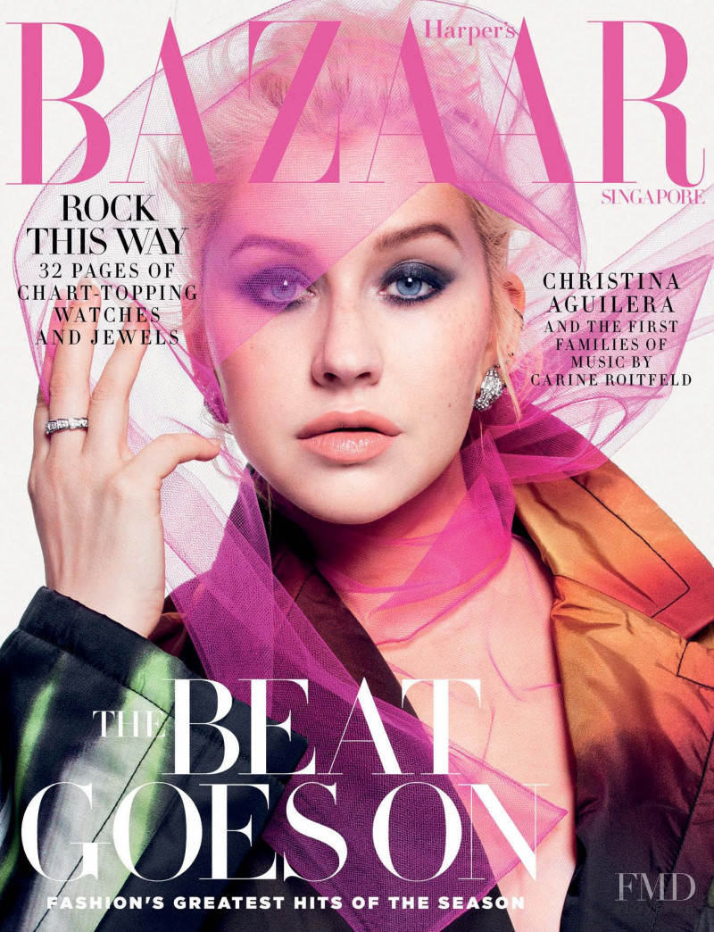 Christina Aguilera featured on the Harper\'s Bazaar Singapore cover from September 2018