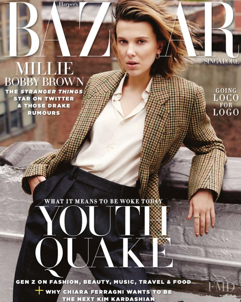 Millie Bobby Brown featured on the Harper\'s Bazaar Singapore cover from June 2019