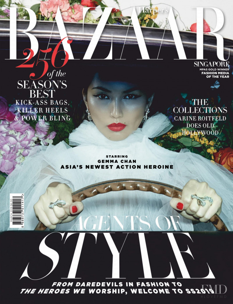 Gemma Chan featured on the Harper\'s Bazaar Singapore cover from March 2019