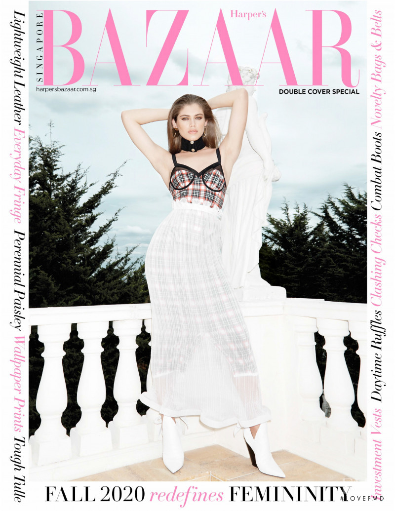 Valentina Sampaio featured on the Harper\'s Bazaar Singapore cover from October 2020
