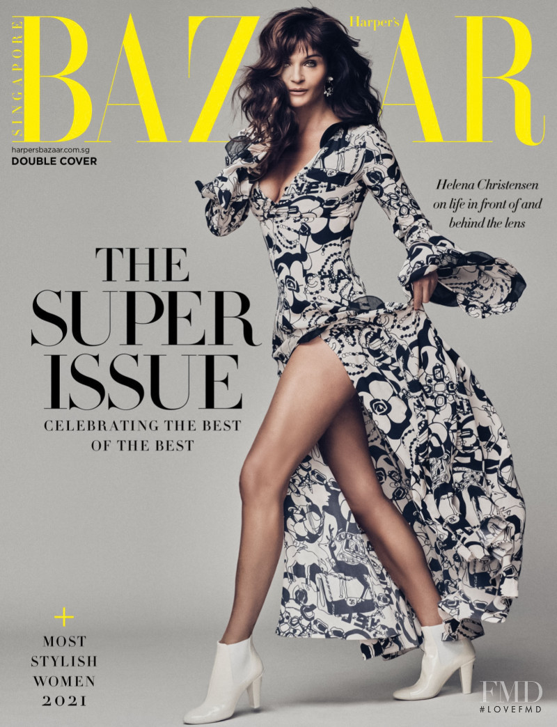 Helena Christensen featured on the Harper\'s Bazaar Singapore cover from December 2021