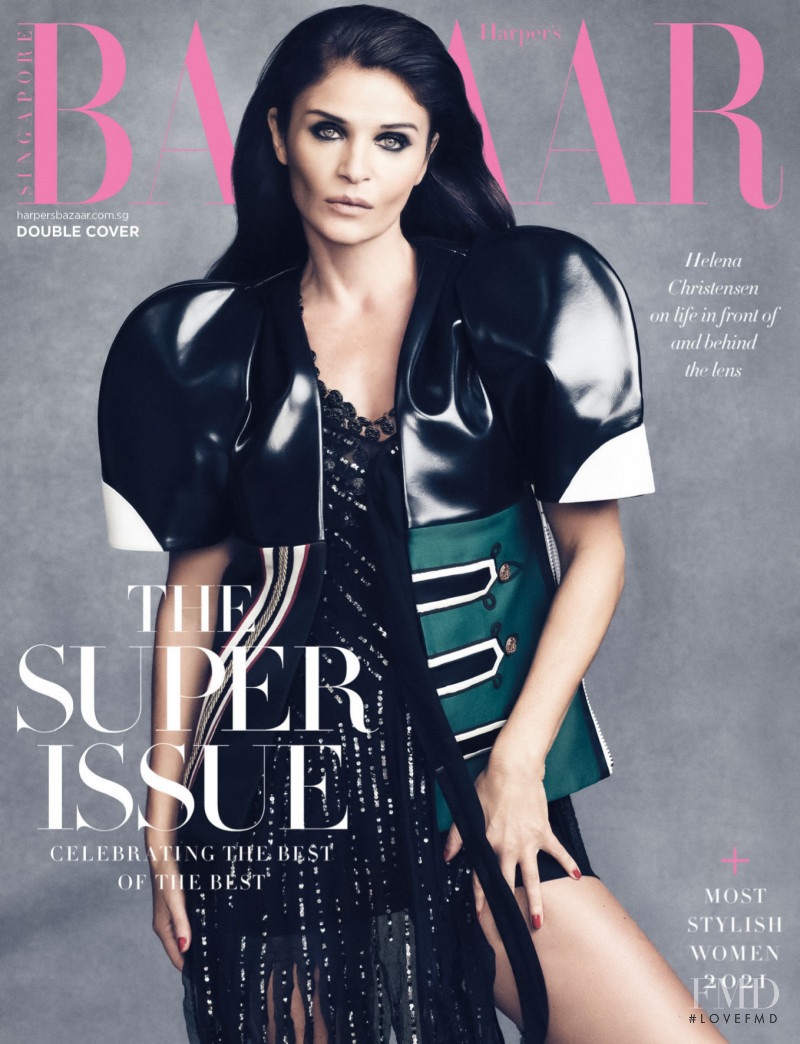 Helena Christensen featured on the Harper\'s Bazaar Singapore cover from December 2021