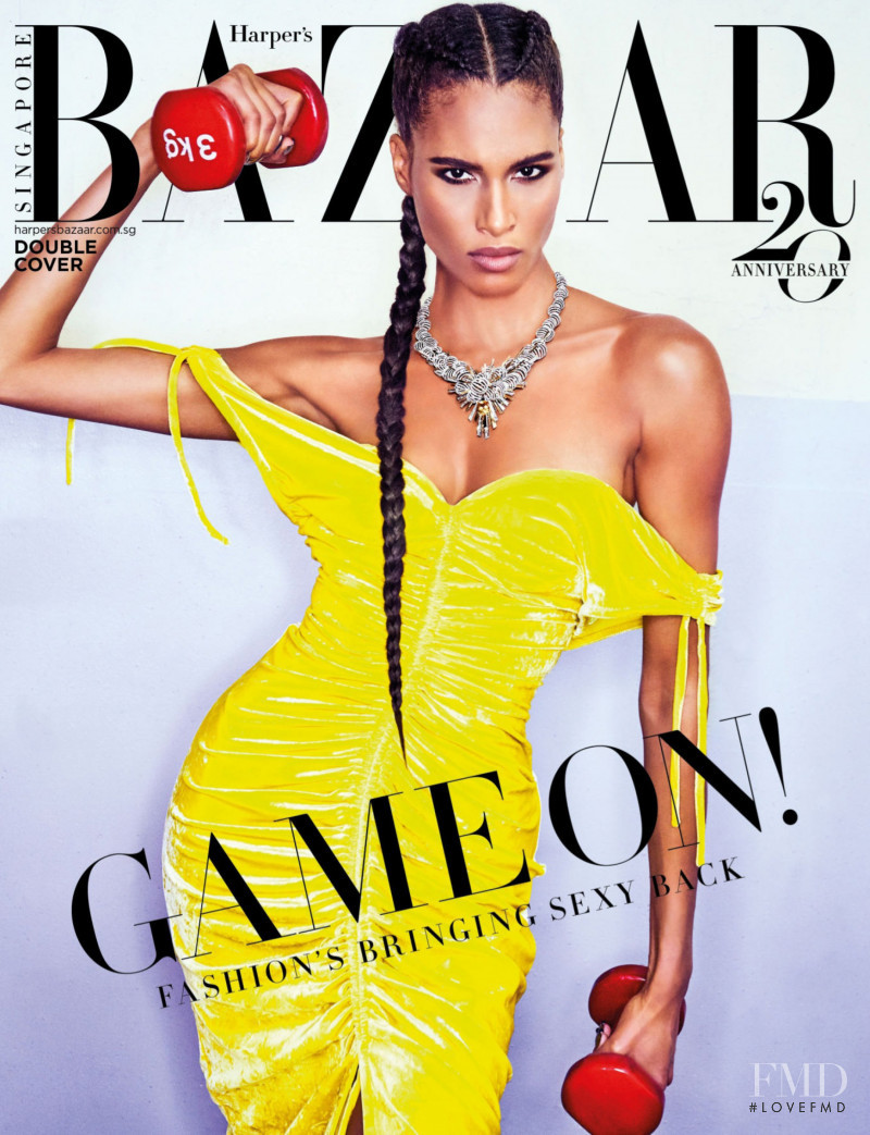 Cindy Bruna featured on the Harper\'s Bazaar Singapore cover from July 2021