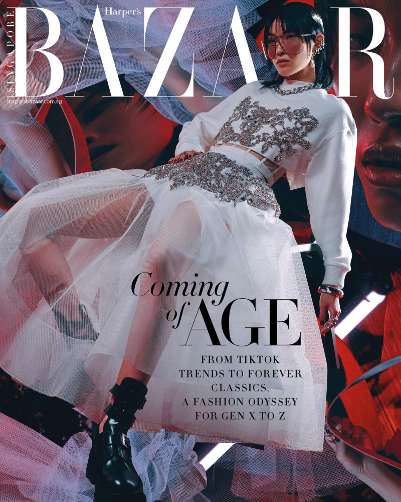 Cassie Wong featured on the Harper\'s Bazaar Singapore cover from April 2022