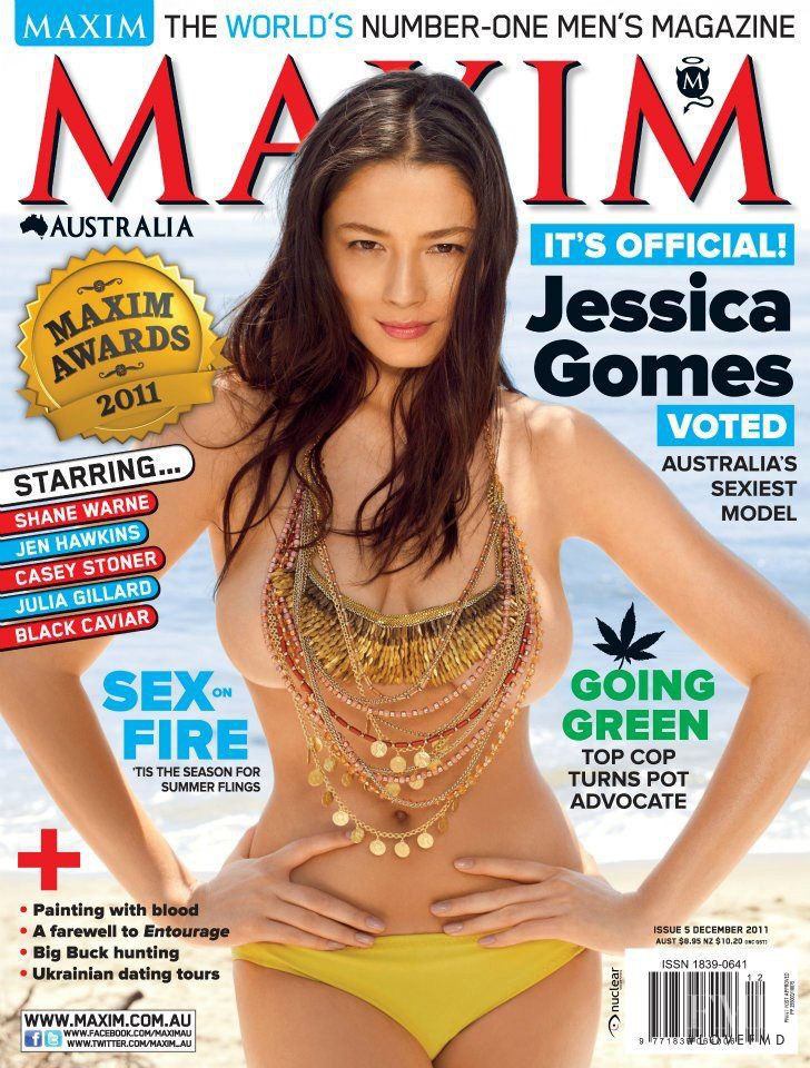 Jessica Gomes featured on the Maxim Australia cover from December 2011