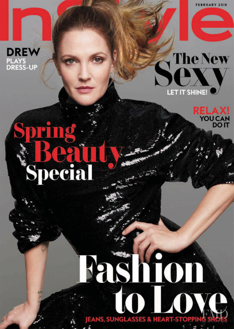 Drew Barrymore featured on the InStyle USA cover from February 2018