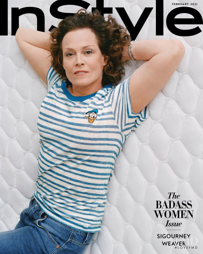 Sigourney Weaver featured on the InStyle USA cover from February 2021
