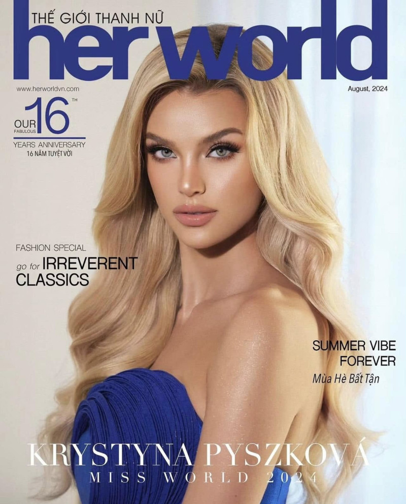Krystyna Pyszkova featured on the Her World Vietnam cover from August 2024