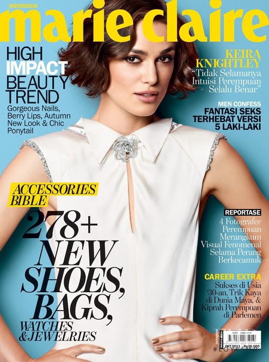 Keira Knightley featured on the Marie Claire Indonesia cover from October 2011
