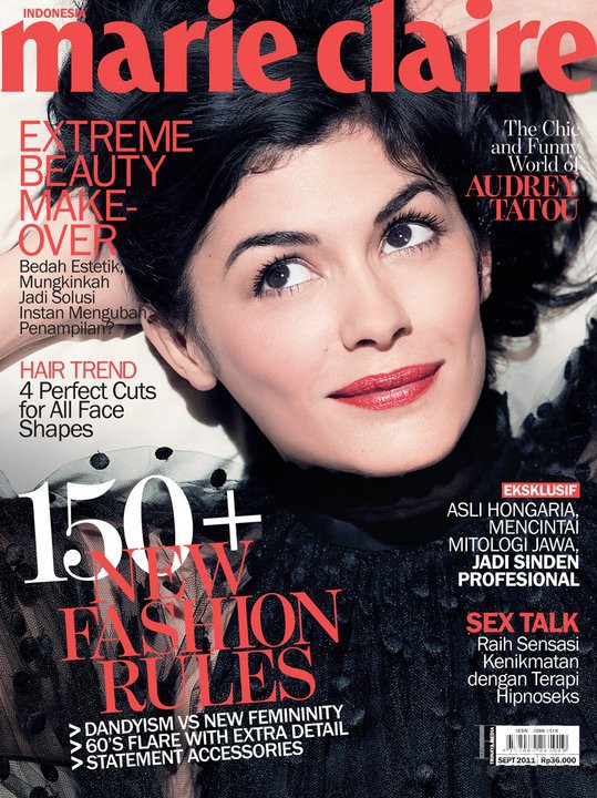 Audrey Tatou featured on the Marie Claire Indonesia cover from September 2011