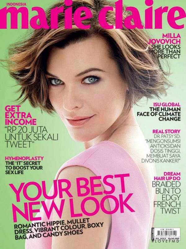 Milla Jovovich featured on the Marie Claire Indonesia cover from July 2012