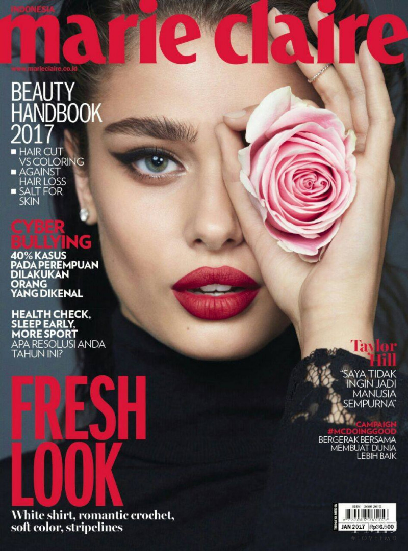 Taylor Hill featured on the Marie Claire Indonesia cover from January 2017