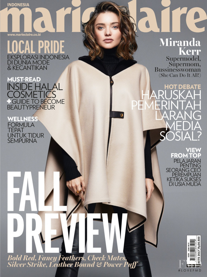 Miranda Kerr featured on the Marie Claire Indonesia cover from September 2017