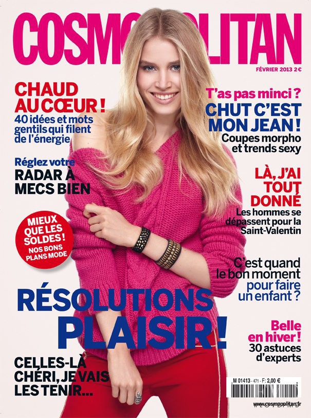 Annemara Post featured on the Cosmopolitan France cover from February 2013