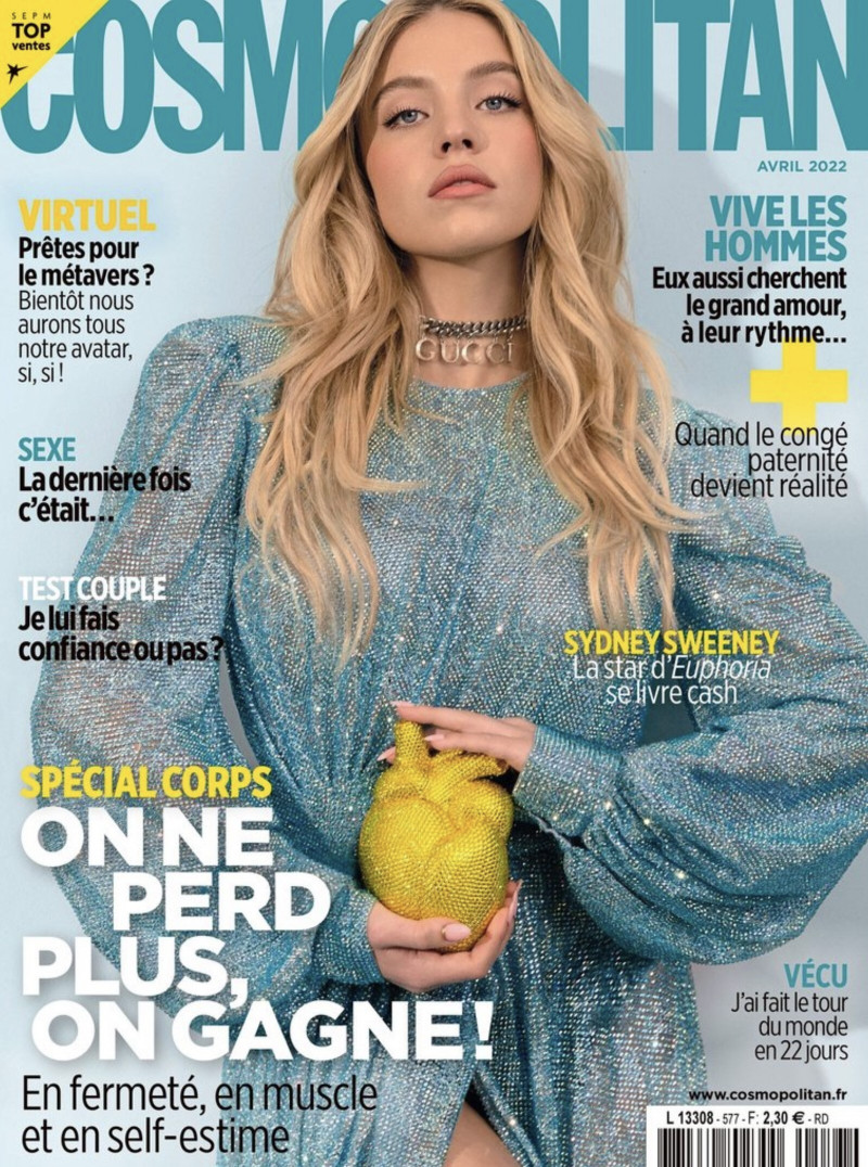 Sydney Sweeney featured on the Cosmopolitan France cover from April 2022