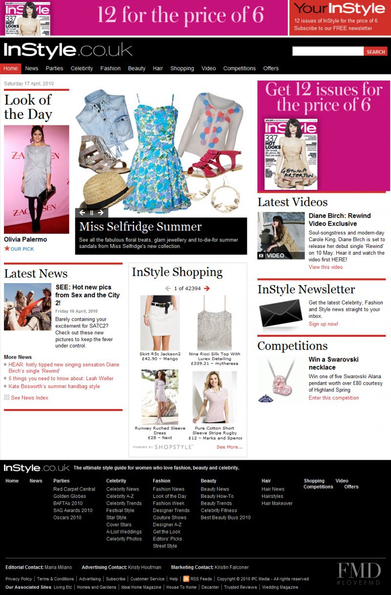  featured on the InStyle.co.uk screen from April 2010