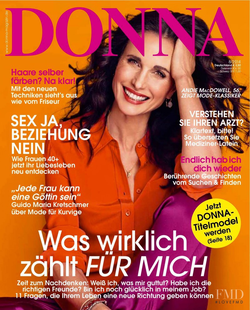 Andie MacDowell featured on the Donna Germany cover from August 2014