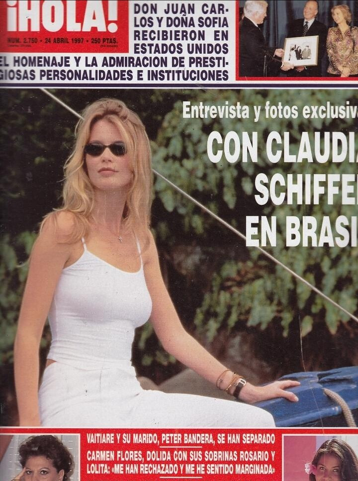 Claudia Schiffer featured on the Hola! cover from April 1997