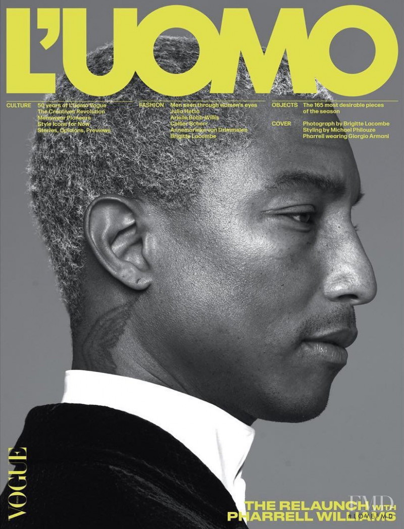 Pharrell Williams  featured on the L\'Uomo Vogue cover from June 2018