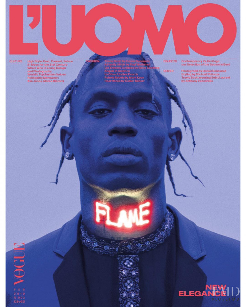 Travis Scott  featured on the L\'Uomo Vogue cover from January 2019