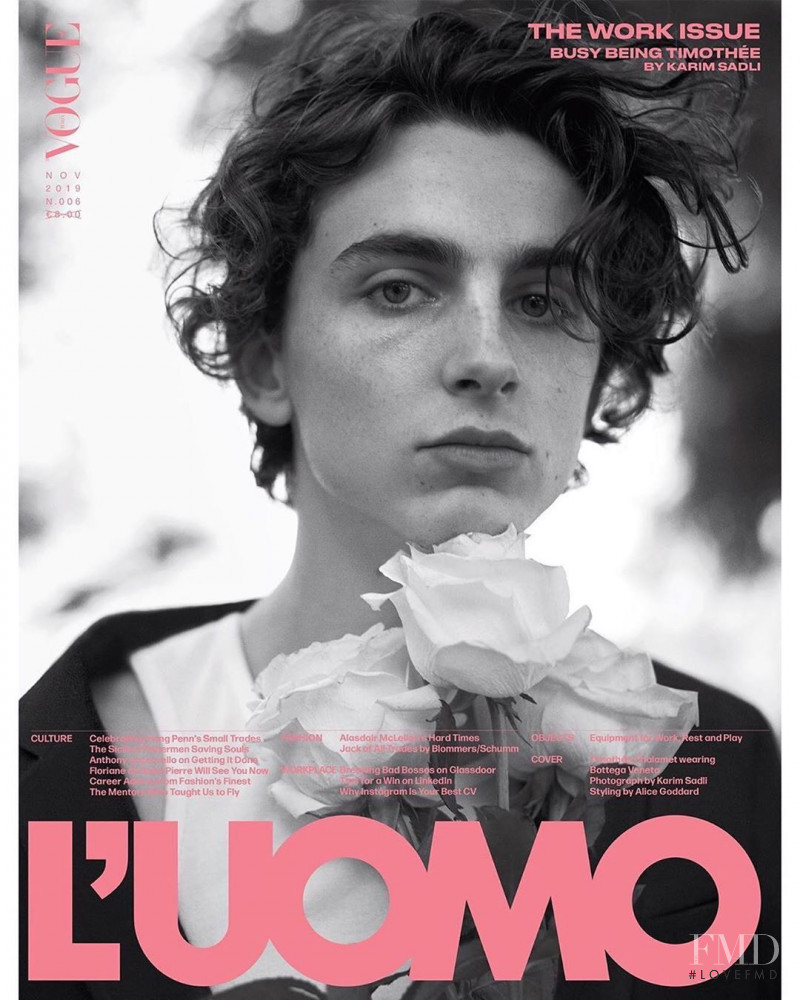 Timothee Chalamet  featured on the L\'Uomo Vogue cover from November 2019